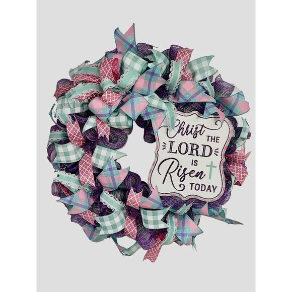 Easter Wreath, Christ The Lord is Risen Today, Door Wreath, Purple Easter Wreath - Picture 1 of 5